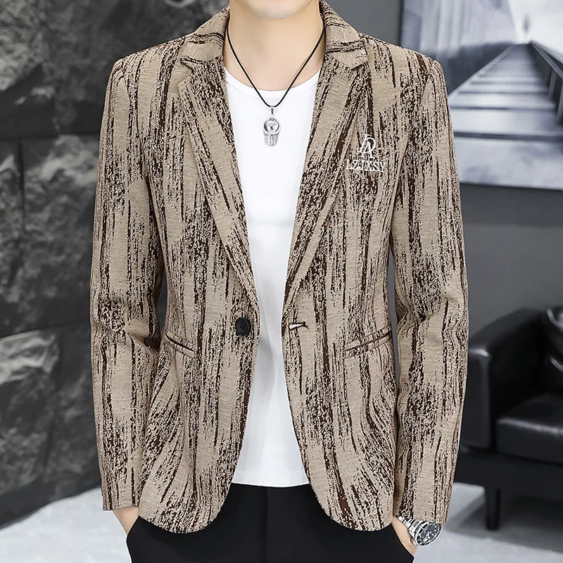 2025 men's new letter embroidered printed blazer youth slim fashion and handsome  blazers