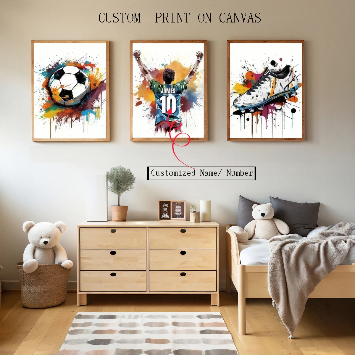 Custom Name Christmas-Themed Wall Art Set for Kids' Room | Festive 3-Piece Holiday Decor - Personalized Santa Claus 'Ho Ho Ho' W