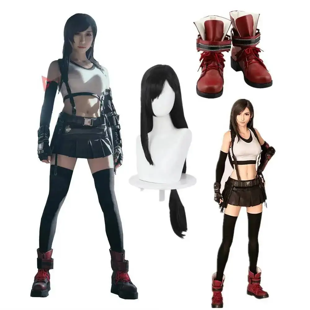 Final Fantasy Tifa Lockhart Cosplay-Kostüm Aufwärm-Anzug Ff7 Näharbeit Halloween-Kleidung Perücke Stiefel Nach Wahl Maßanfertigung