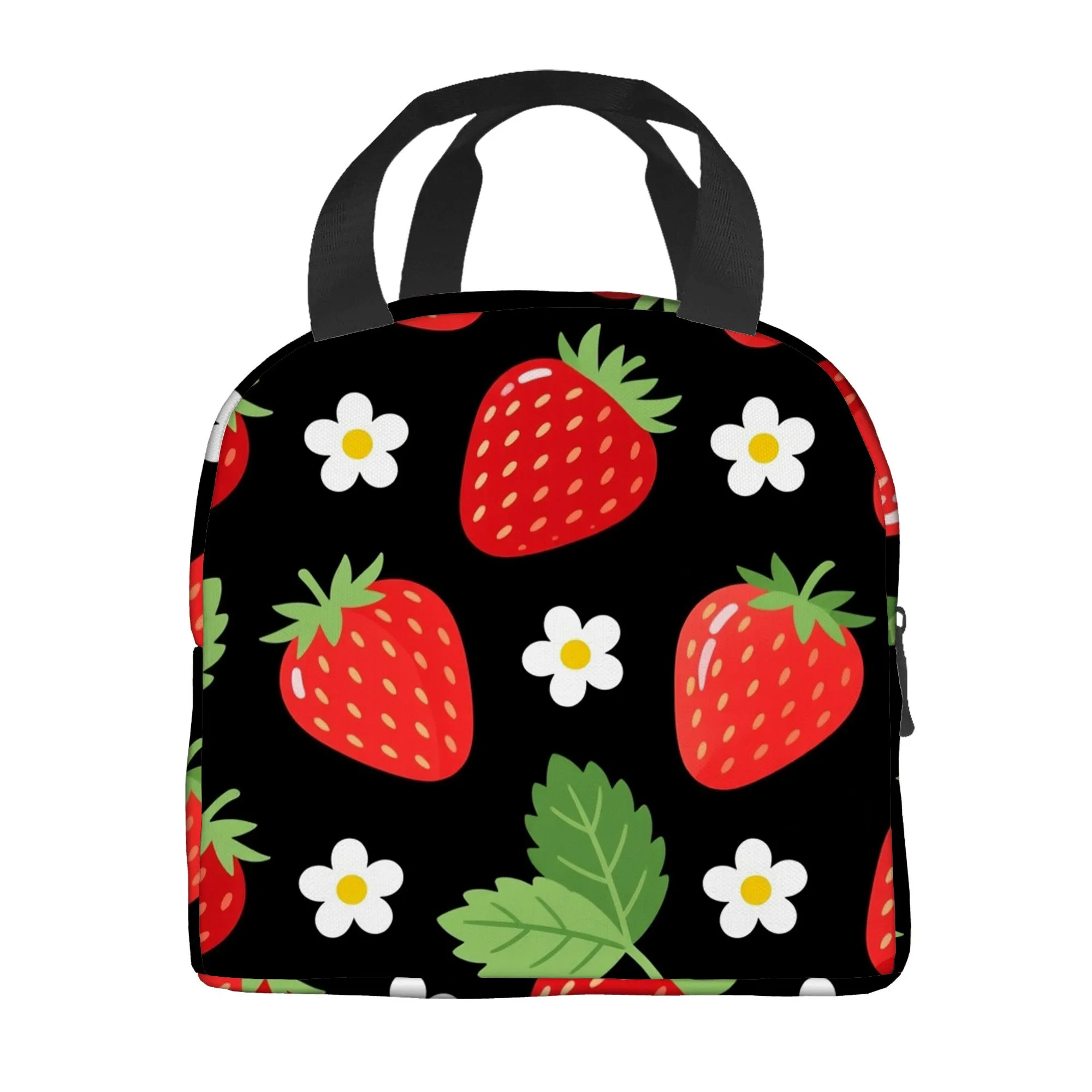 Strawberry Thermal Lunch Bag Insulated Portable Picnic Tote Reusable Food Storage Handbag for Office School Travel