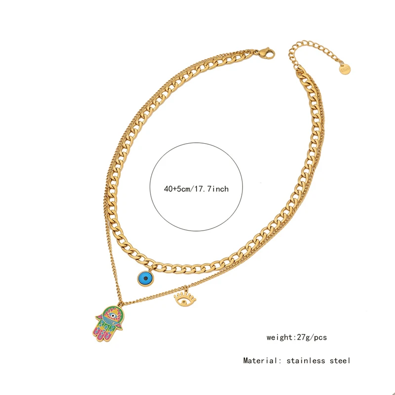 316L Stainless Steel New Fashion Fine Jewelry Colorful Paintings Eyes Palm Charm Chain Necklaces Bracelets Earrings For Women