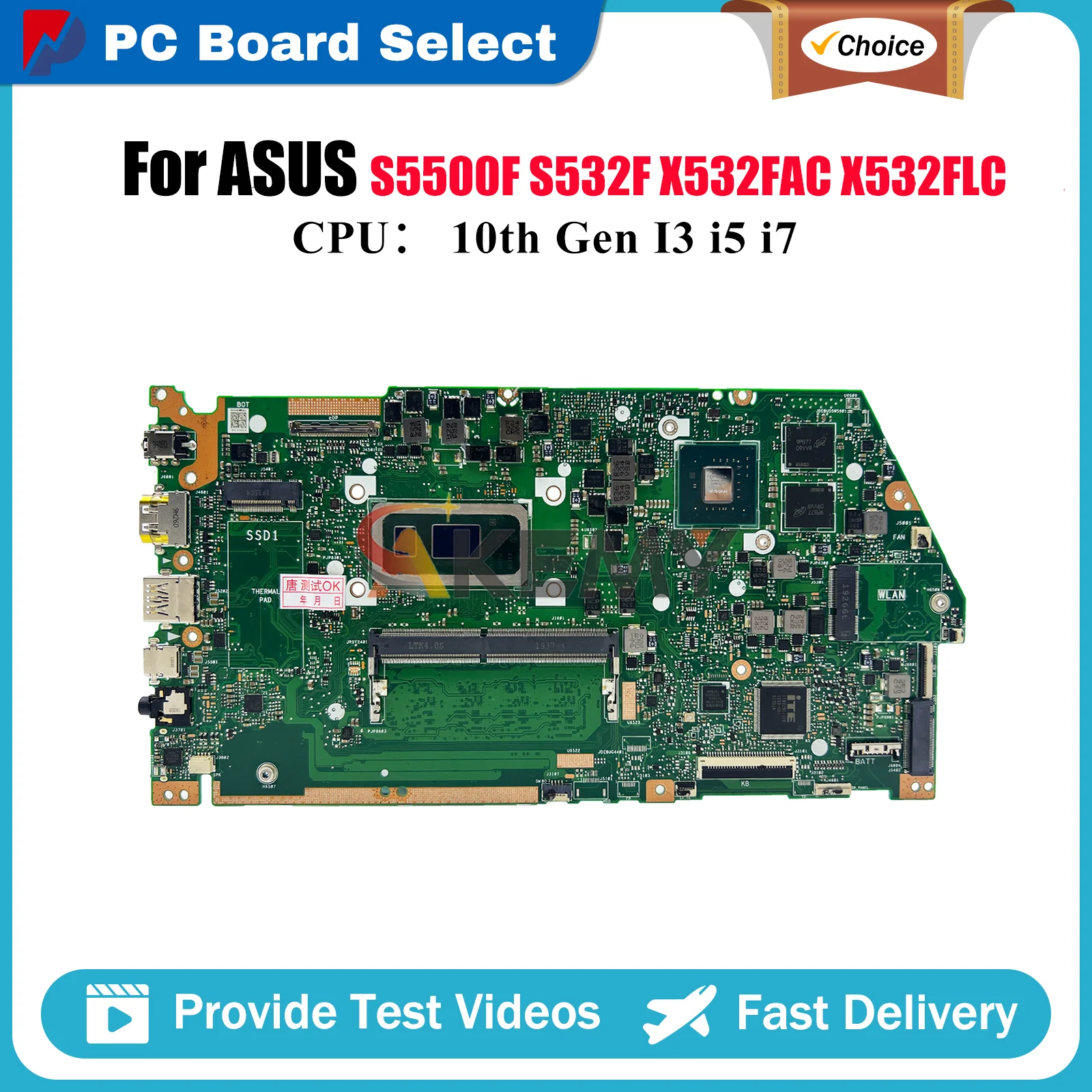 

X532FL Материнская плата для ноутбука ASUS S532F K531F X532FLC V531F S531F X532FAC V532F S5500F X532F K532F Материнская плата 10-го поколения I3 i5 i7