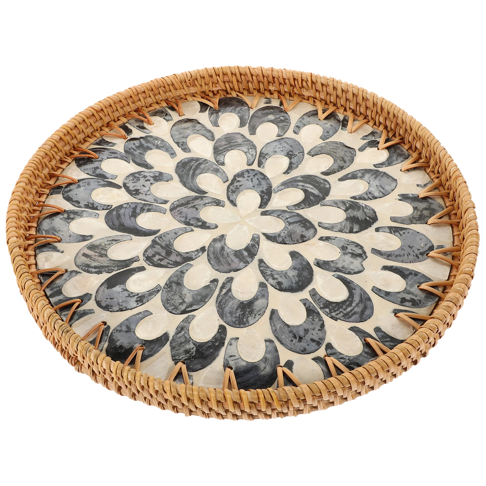 

Round 30cm Woven Shell Tray H made Storage Baskets for Coffee Table Fruits Snacks Bathroom Serving Trays Kitchen Large Capacity