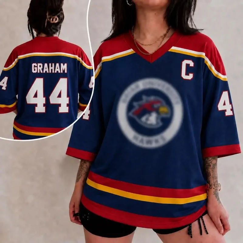 Briar University Hawks Graham 44 Oversized Hockey Jersey T-Shirt Breathable Casual Streetwear Unisex Short Sleeve