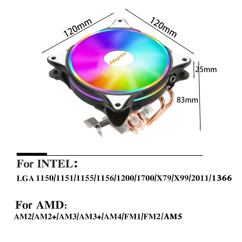 Refroidisseur d'air CPU ARGB 120MM, 4 caloducs, radiateur PC pour Intel LGA 1366 115X 1200 1700 2011 X99 X79 AMD AM3 AM4 AM5