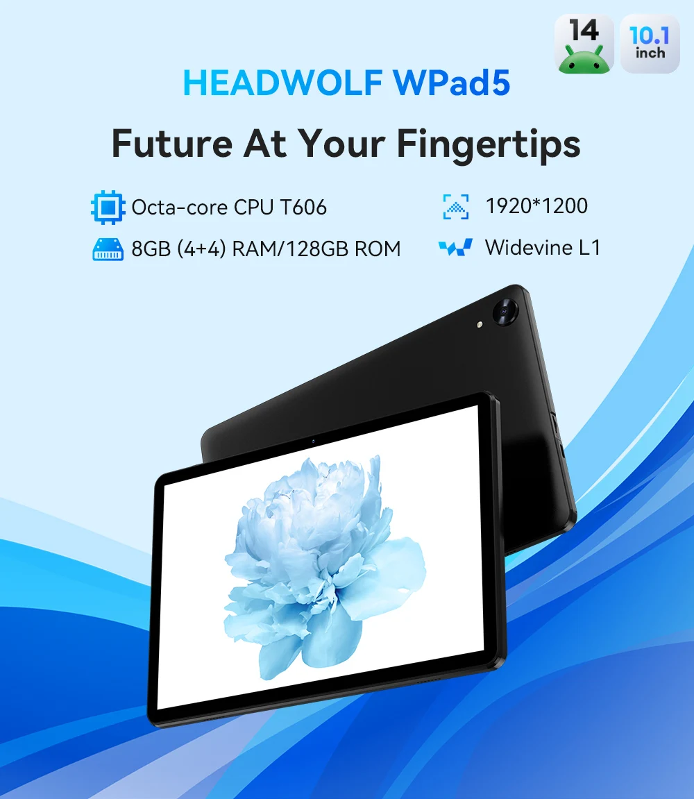 Imagem -02 - Headwolf-wpad Android 14 Tablet Unisoc T606 10.1 Widevine l1 Mais Netflix 4gb 4gb Ram 128gb Rom 5500mah Wifi 4g Lte Chamada Telefônica