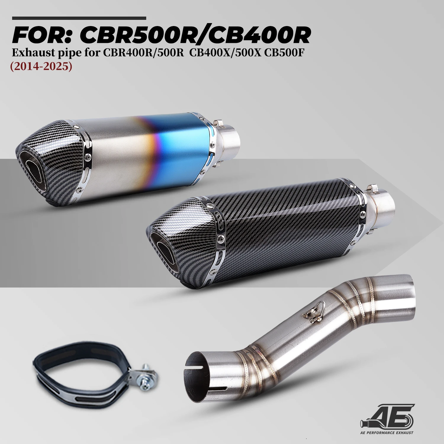 

Калибр 51 мм для CBR500R CB500X/F 2016-2024 CBR400R CB400X/F, выхлопная система мотоцикла из нержавеющей стали, комплект выхлопной системы среднего сечения