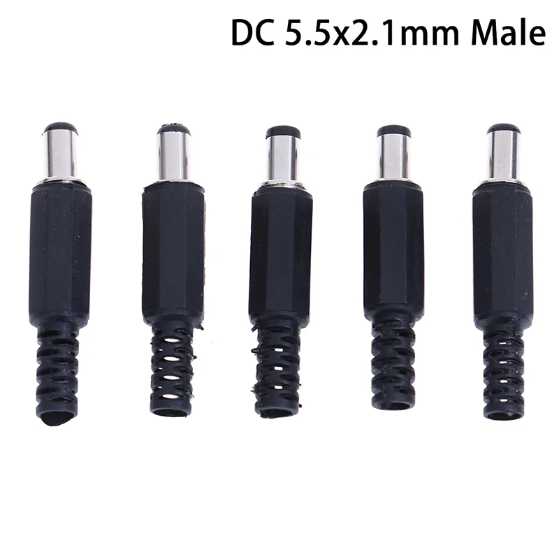 B*5 Pcs 5.5 X 2.1 Mm DC Power Plug For Welding Line Black 2.1mm X 5.5mm DC Power Male Plug Jack Adapter