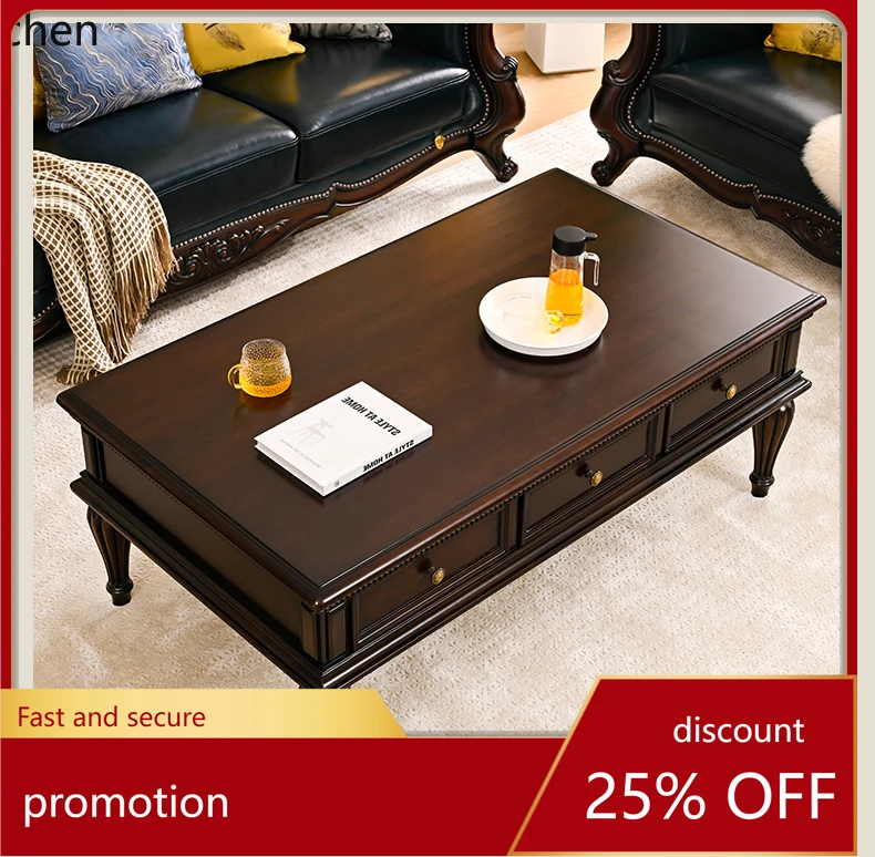 

HT Solid Wood Home Use Rectangular High-Legged Coffee Table Multi-Drawer Vintage Coffee Table Tea Table Furniture