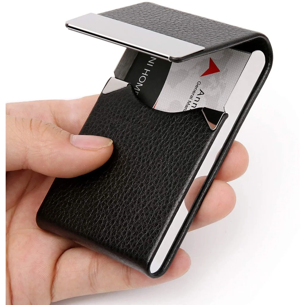 Men Postcard Box Business Multifunction Card Holder Case PU Leather Metal Pocket Holder with Magnetic Shut Cigarette Wallet Case