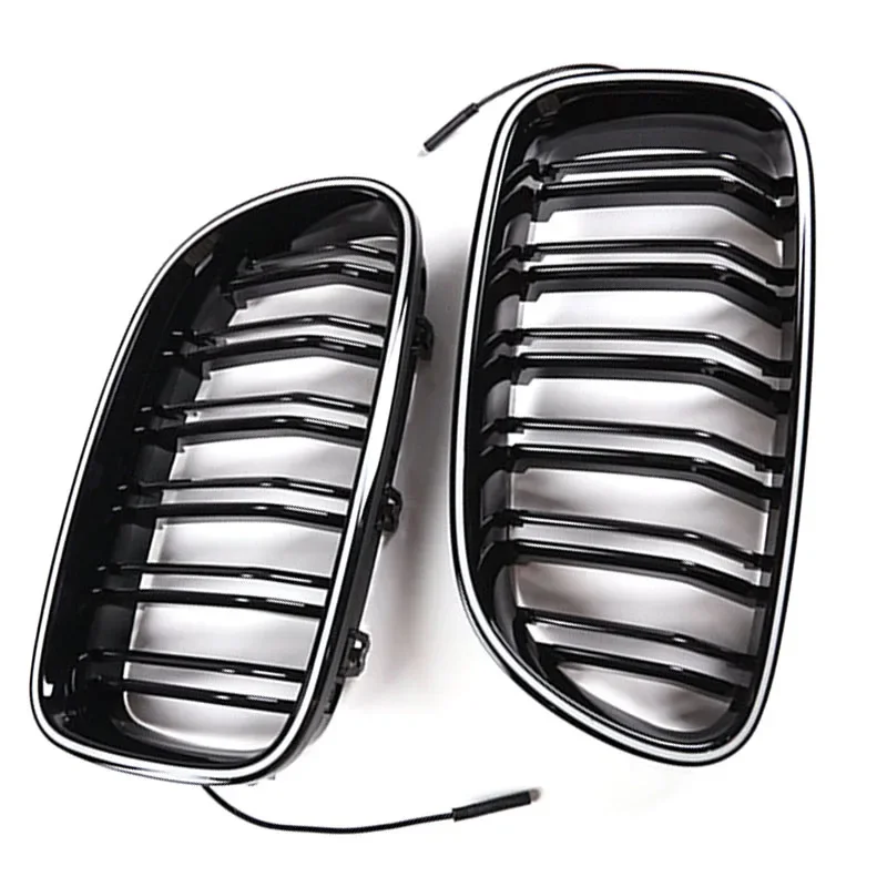 For BMW 5 Series F10 F11 F18 LED Grille Car Gloss Black Kidney Grill Dual Slats Racing Grill 520d 530d 540i 10-17 Replacement