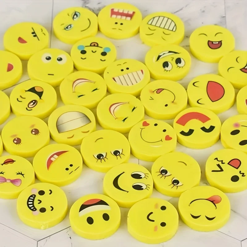 20/40/60pcs Random Expression Erasers, Cute Circular Funny Expressions, Fun Stationery, Learning Supplies, Office Supplies, Suit