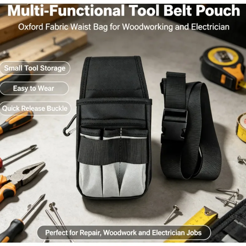 Multi‑Functional Oxford Fabric Waist Tool Bag, Small Hardware Tool Pouch for Woodworking & Electrician Repair Work
