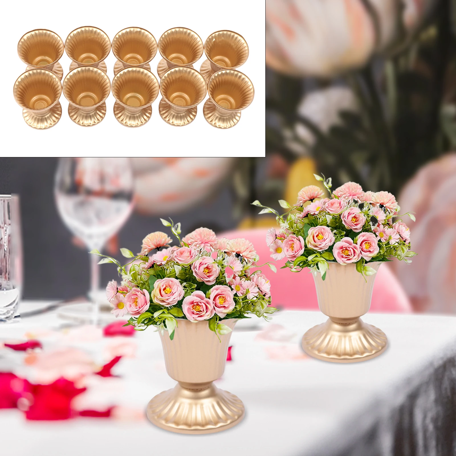 10pcs Creative Golden Flower Trumpet Vases Desktop Wedding Party Centerpieces Holder