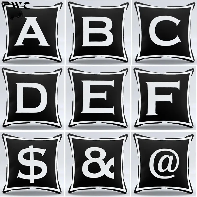 Simple Black White Letter Alphabet Printed Pillowcase Decorative Pillows Cushion Cover For Home Sofa Car Office Cojines 45x45cm