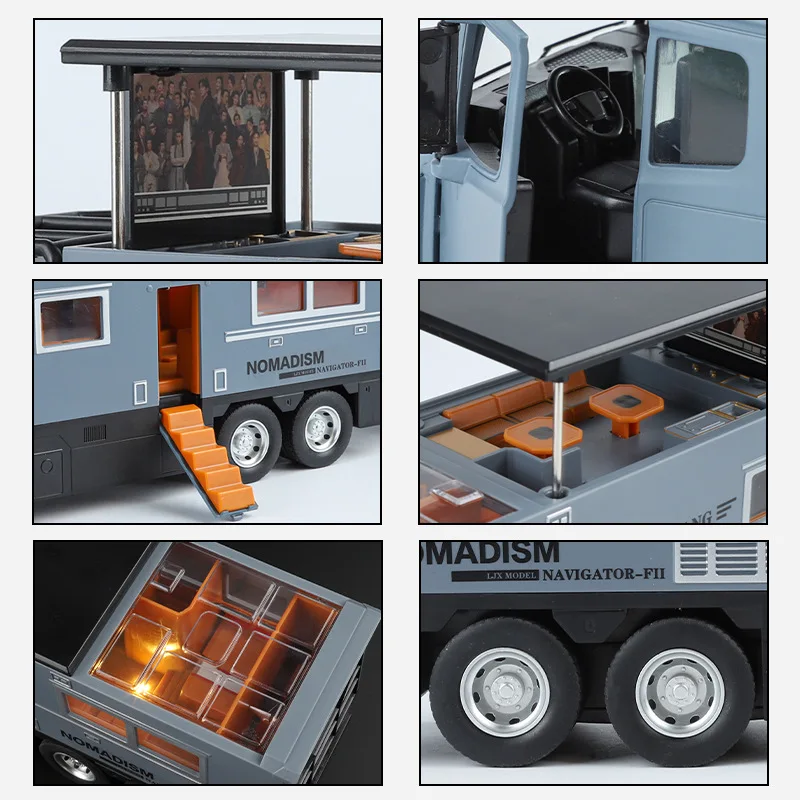รถโมเดลของเล่นรถบ้าน NOMADISM Camper RV ขนาด 1:18 แบบดึงหลัง มีเสียงและไฟ สำหรับเด็กชายและเด็กหญิง