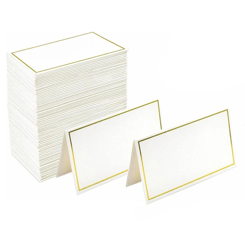 120 Piece Place Cards Small Tent Cards Gold & White Paper Suitable For Weddings, Banquets, Table Cards, And Name Cards