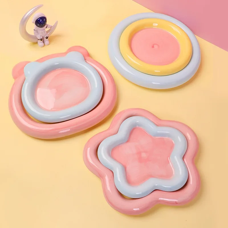 Plato de cerámica para postre creativo, cuenco colorido, plato para aperitivos y frutas, cuenco para gatos, cuenco para granos, utensilios de cocina de escritorio para el hogar