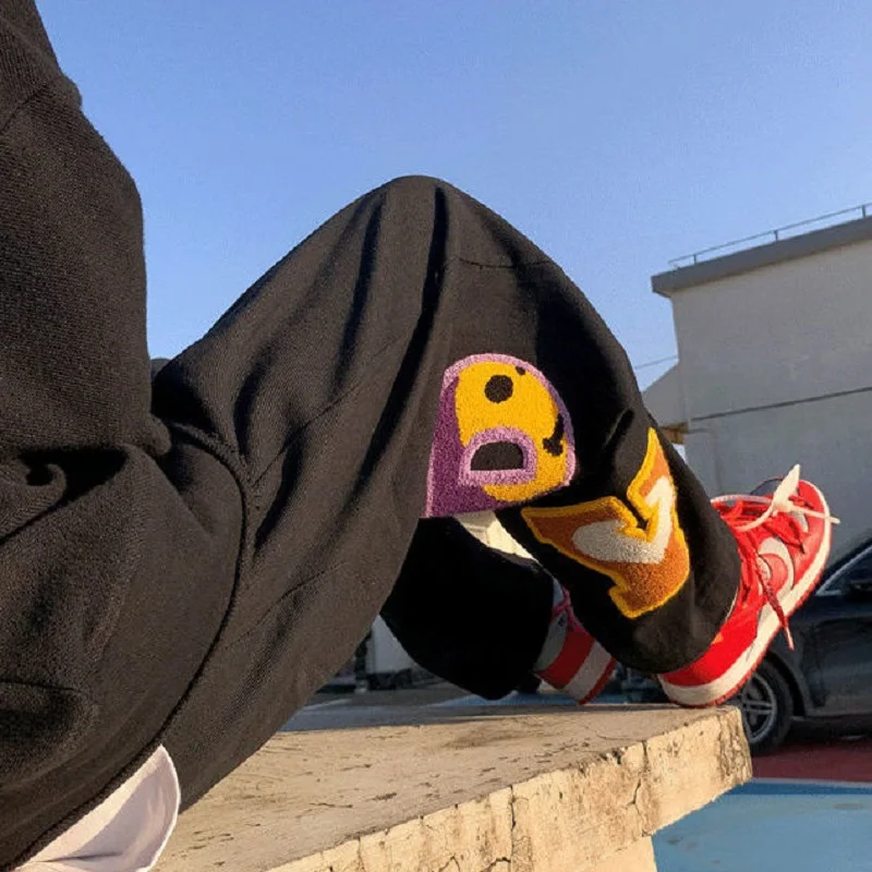 Letter Embroidery Straight Pants Tide Brand Hip-Hop Y2K High Street Wide-leg Pants Sportswear Casual Couple Retro Fashion Loose