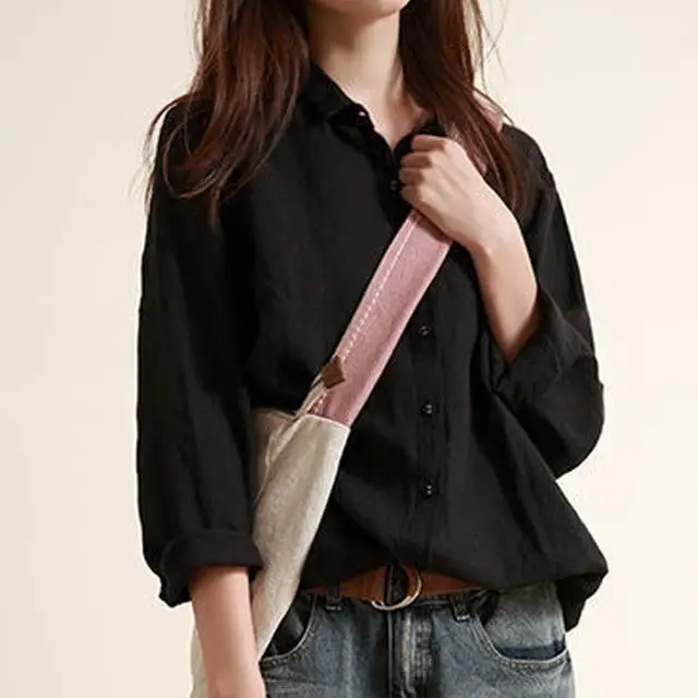 Damska bawełniana lniana oddychająca długa koszula wygodna luźny krój kolor casual odzież biznesowa sezon wiosenny