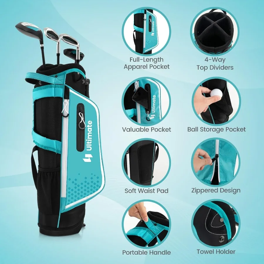 اليد اليمنى جونيور مجموعة نادي الغولف الكاملة لعمر 57 مع 205CC 3 الممر الخشب 7 و S مكاوي مضرب غطاء رأس المطر هود جولف St #4