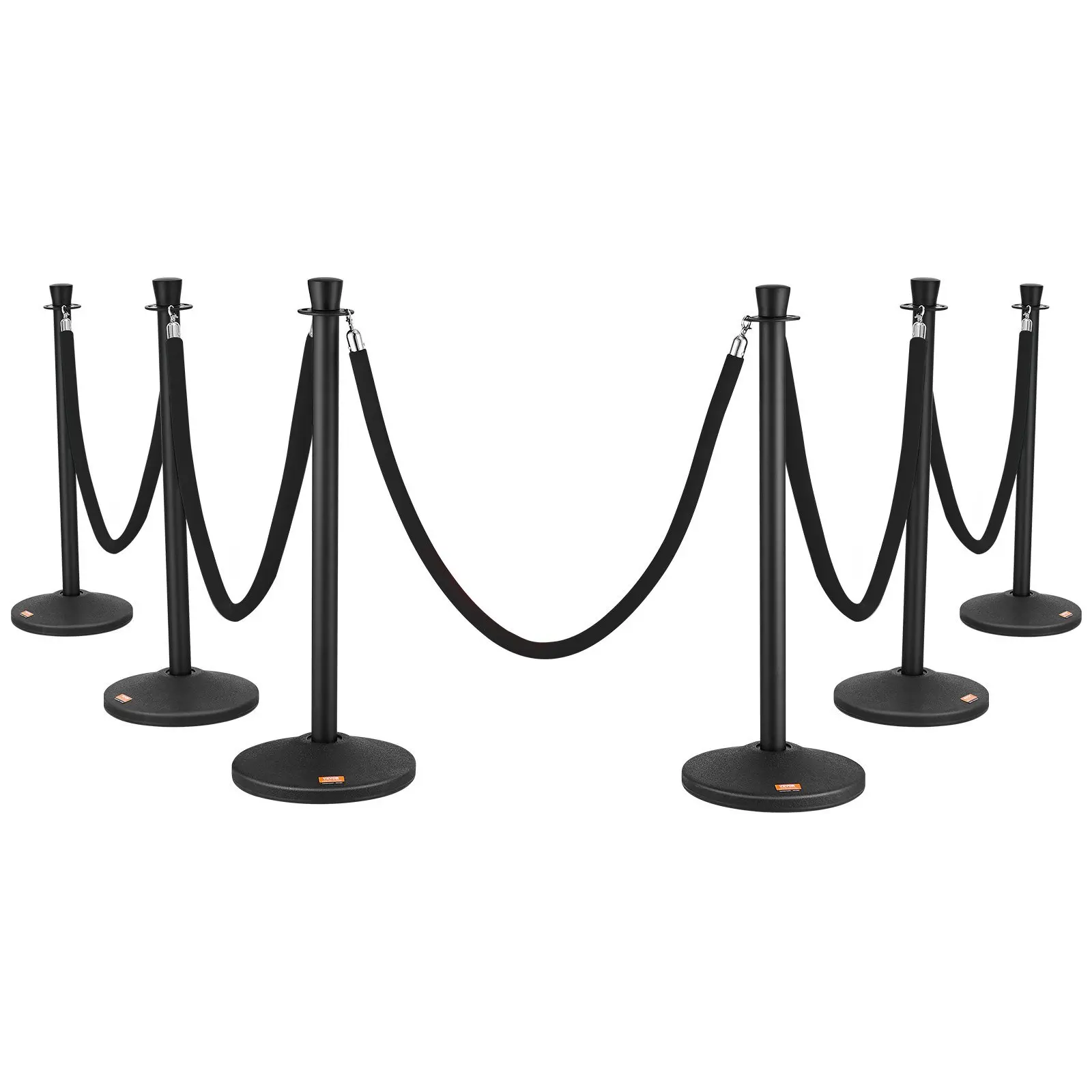 Stanchion Post with Velvet Rope, 6-Pack Crowd Control Stanchion with 6PCS 5FT Black Velvet Ropes