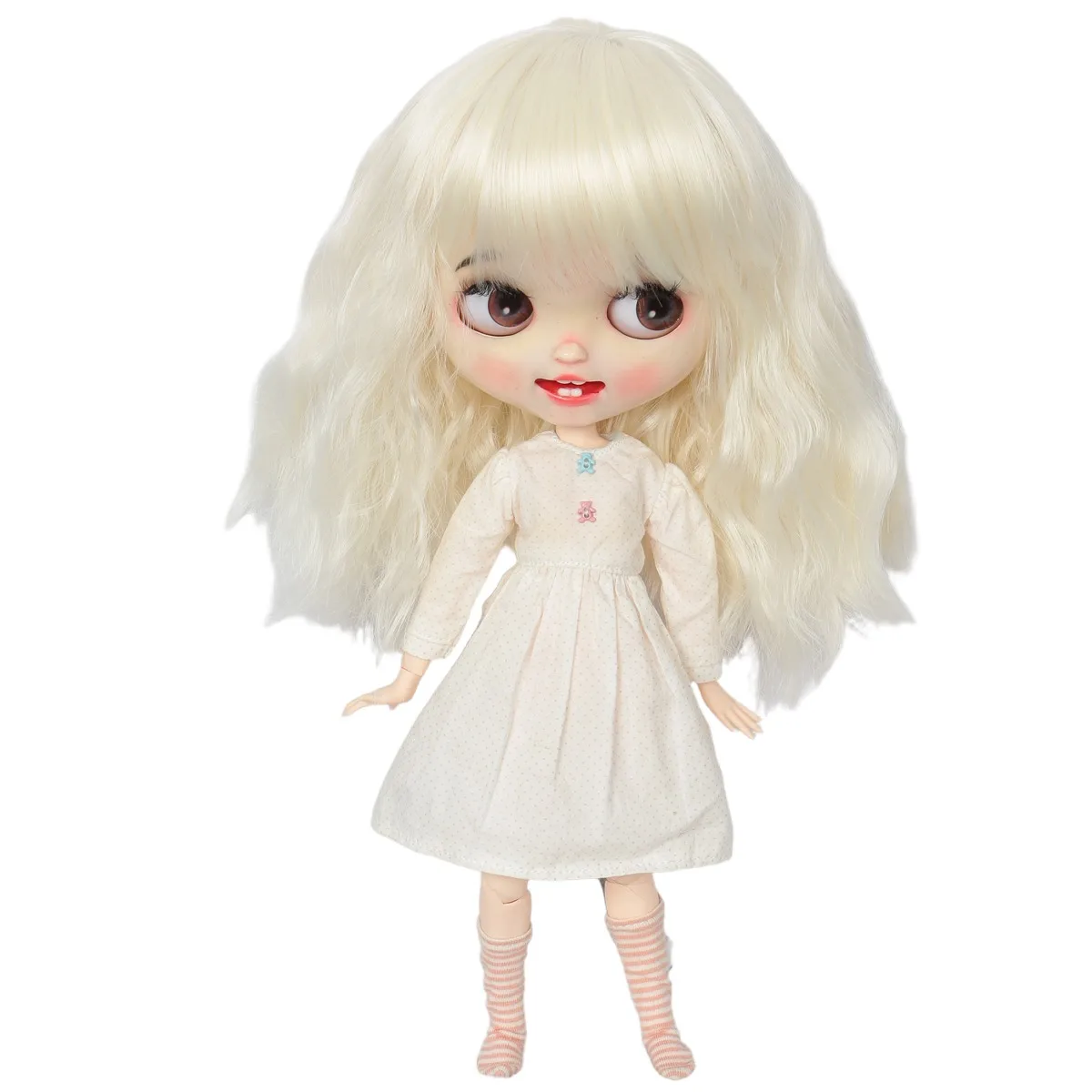 

9-10 inch Blyth Wig Milk White Curly Hair