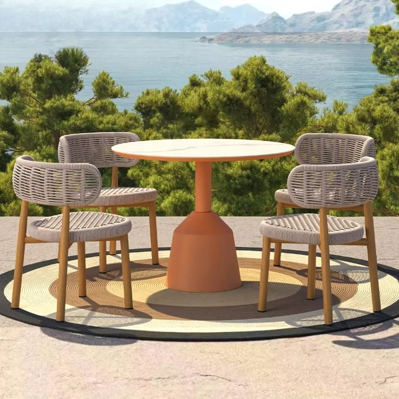#Courtyard Villa Outdoor Leisure Tables And Chairs Patio Balcony Garden Restaurant Waterproof Rope Weaving Bar Counter Furnitur