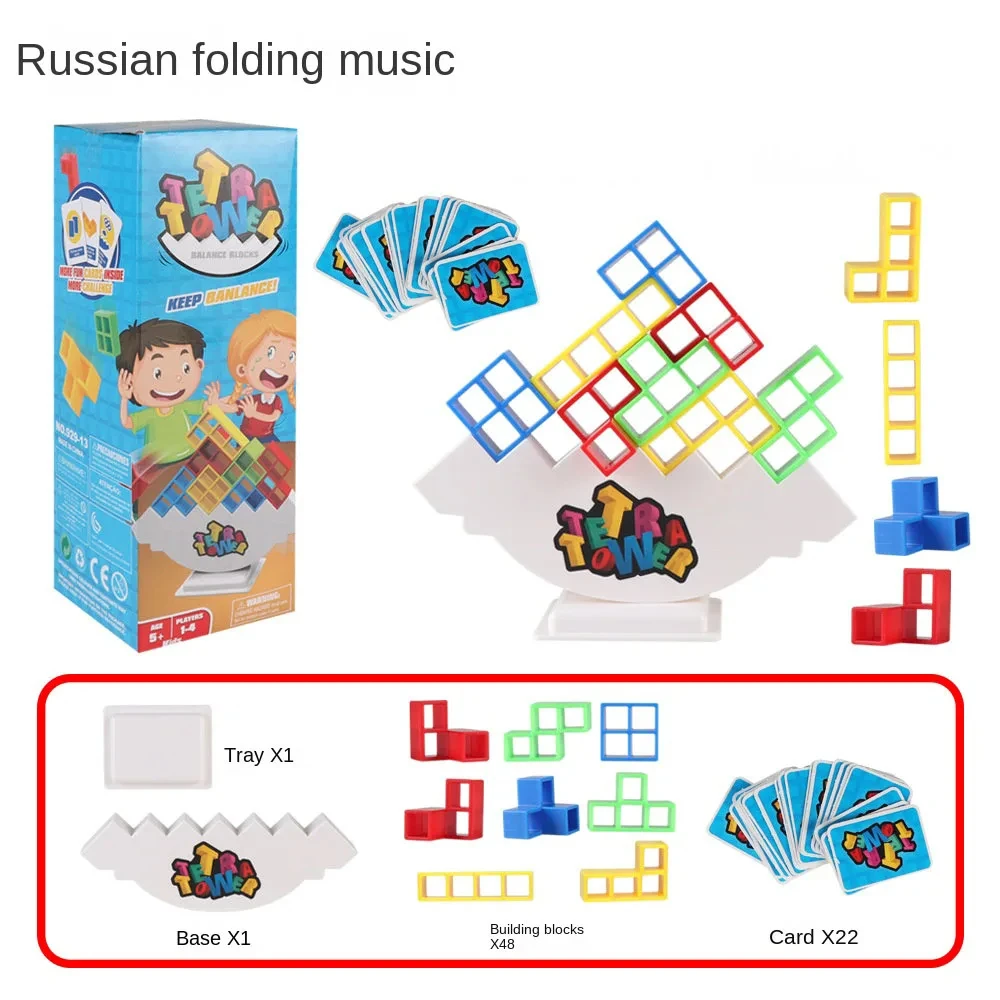 48PCS Tower Fun Balance Stacking Russian Building Blocks Board Kids Adults Friends Team Dorm Family Game Night and Partie