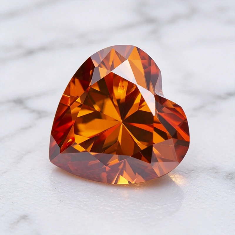 Moissanit-Stein in Herzform, Orange Farbe, Edelstein für DIY-Schmuckherstellung, Besteht Diamanttester mit Zertifikat – Detail 3