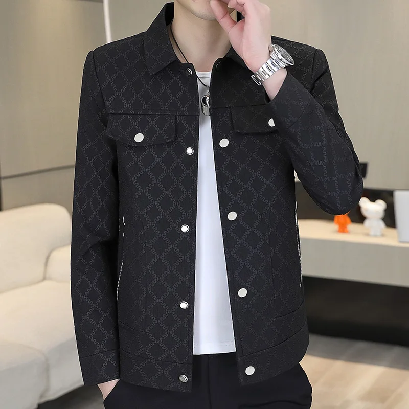 Coat spring thin ins fashion brand 2024 new men\'s personality tooling shirt men\'s fashion casual plankton handsome slim jacket