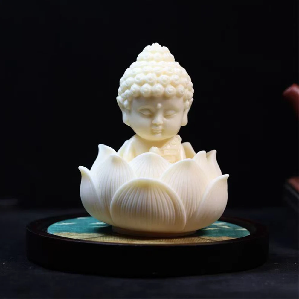 Bodhi ivory fruit carved baby Buddha, Zen inspired office desktop decorations, Lotus Buddha statue Car interior safety ornament