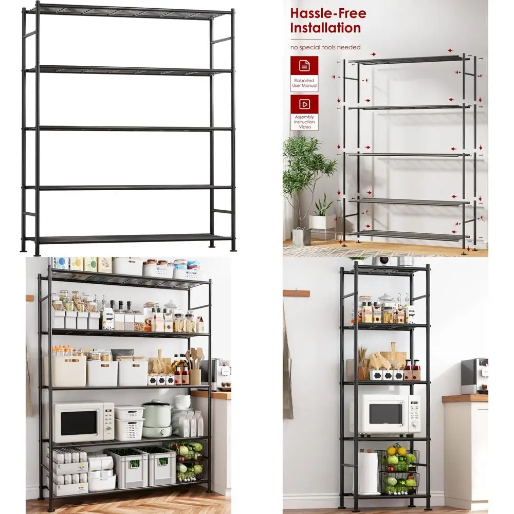 

Сверхмощный 5-ярусный металлический стеллаж для хранения в гараже с выравнивающими ножками и устойчивостью для организации предметов первой необходимости