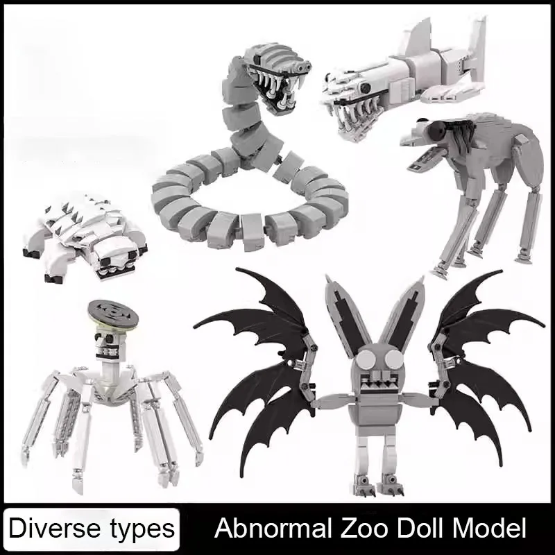 

New deformed zoo MOC building block horror doll octopus bat python shark turtle hippopotamus deer figurine model children's toy