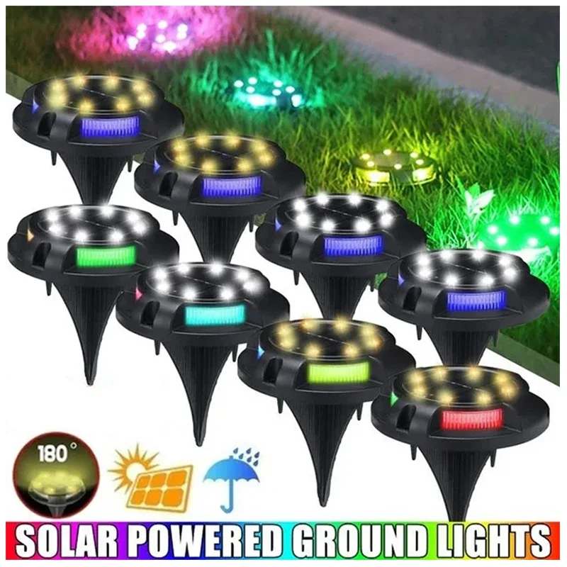 1/4/8Pack lumières solaires extérieures 12LED s disque lampe souterraine projecteur enterré lumière solaire pour la maison jardin pelouse cour décoration