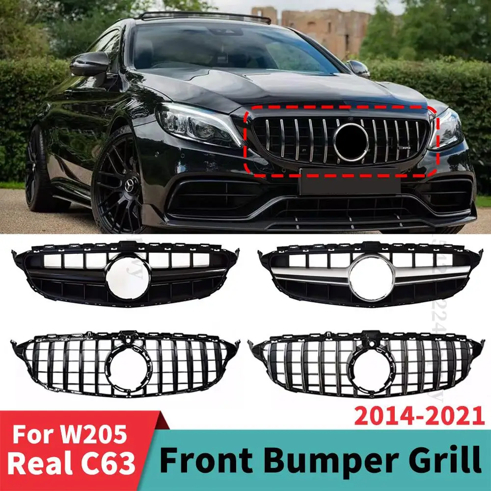 

Спортивная решетка переднего бампера Racing Hood Grill для Mercedes Benz C class W205 Real C63 AMG 2014-2021 Middle Perfect Match Facelift