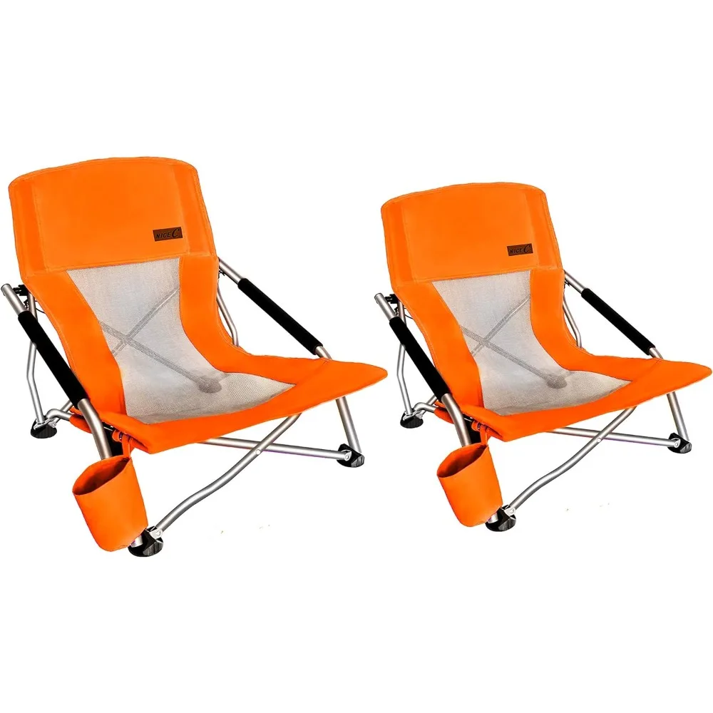 

Chair for Beach for Adults 2 Pack, Low Chair, Sling, Folding, Portable, Concert, Kids, Boat, Sand Chair with Cup Holder