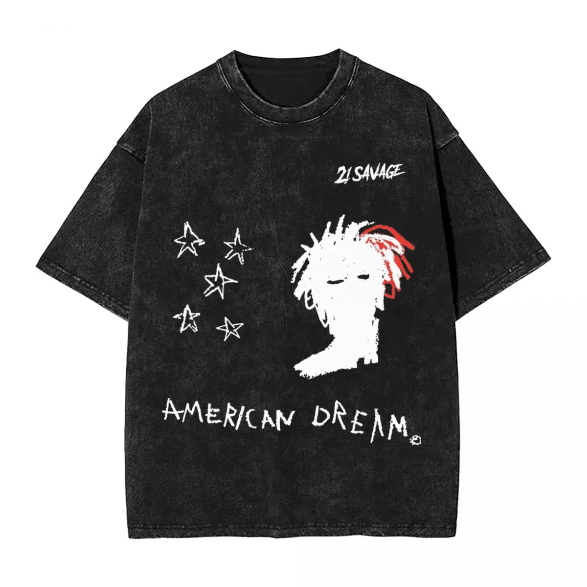 Washed T Shirts 21 Savage American Dream Hip Hop Casual T-Shirt Harajuku Streetwear Printed Tops Tee Shirt for Men Women