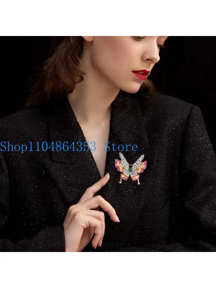 652F Multi Purpose Rhinestoned Butterfly Brooch Double Layer Evening Wear Jewelry