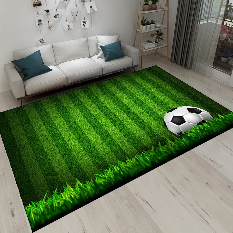 سجادة منطقة منقوشة لملعب كرة القدم، سجادة مطبوعة على شكل عشب كرة قدم فنية، سجادة أرضية ناعمة غير قابلة للانزلاق لغرفة ألعاب غرفة المعيشة #2