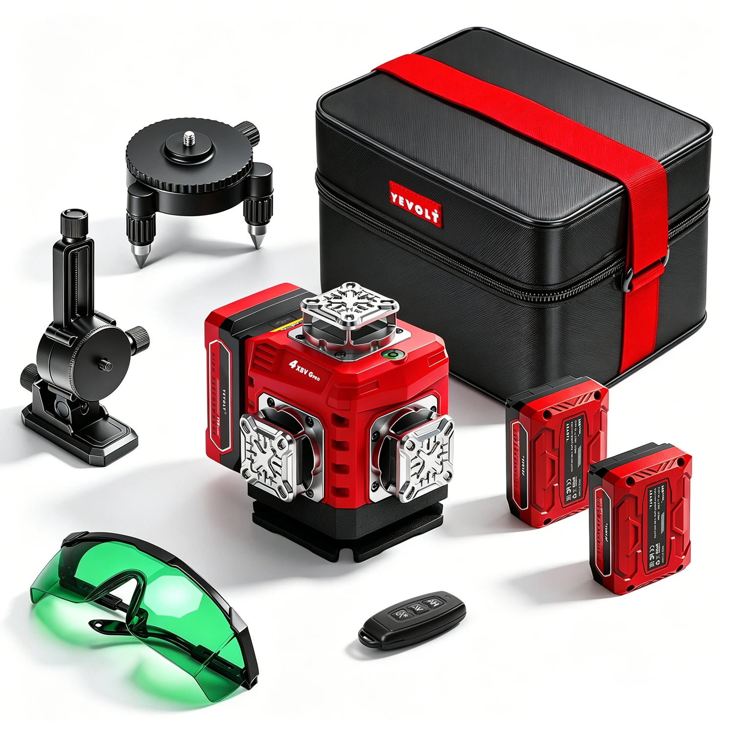 Niveau Laser Vert 4D YEVOLT YVGLL4FB16 16 Lignes 4×360°, Auto-nivelant, Mode Pente avec Arrêt Alarme par Appui Long, Rechargeable Type-C, Télécommande, Étanchéité IP54 pour Bâtiment, Pose de Carreaux et Traçage Mural