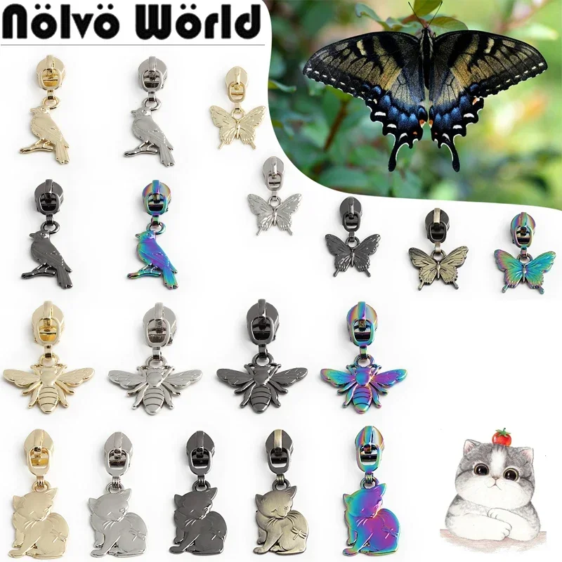 Cat/Butterfly/Bee/Bird Shape New Update 5# Nylon Zippers Slider For Cloth Pocket Bag Zipper Tape DIY Handcraft Decor Accessories