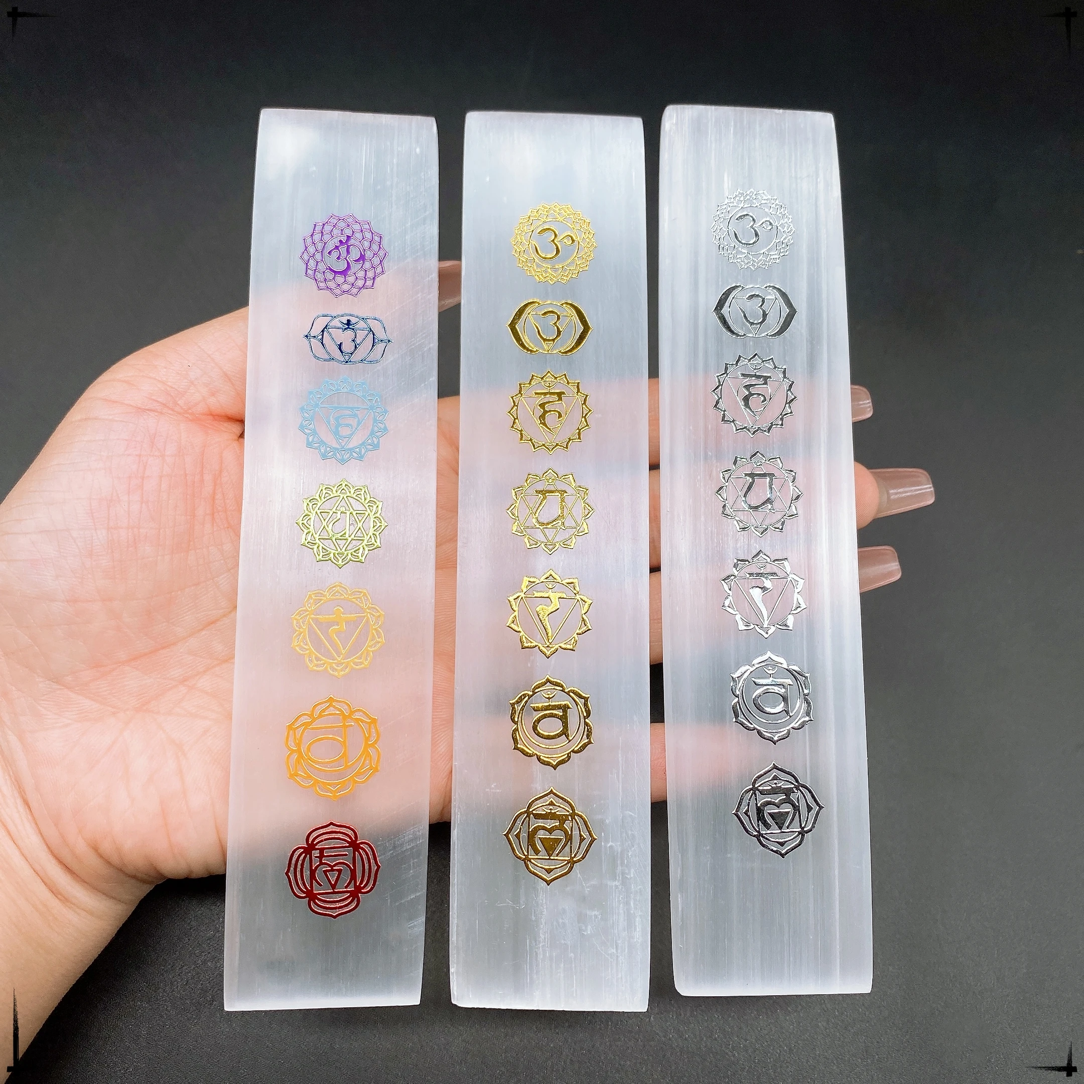 150MM Natural 7 Chakra Selenite Plate Chakra White Gypsum Plate Healing Stone Charging Mineral Mineral Specimen Home Decor Gift