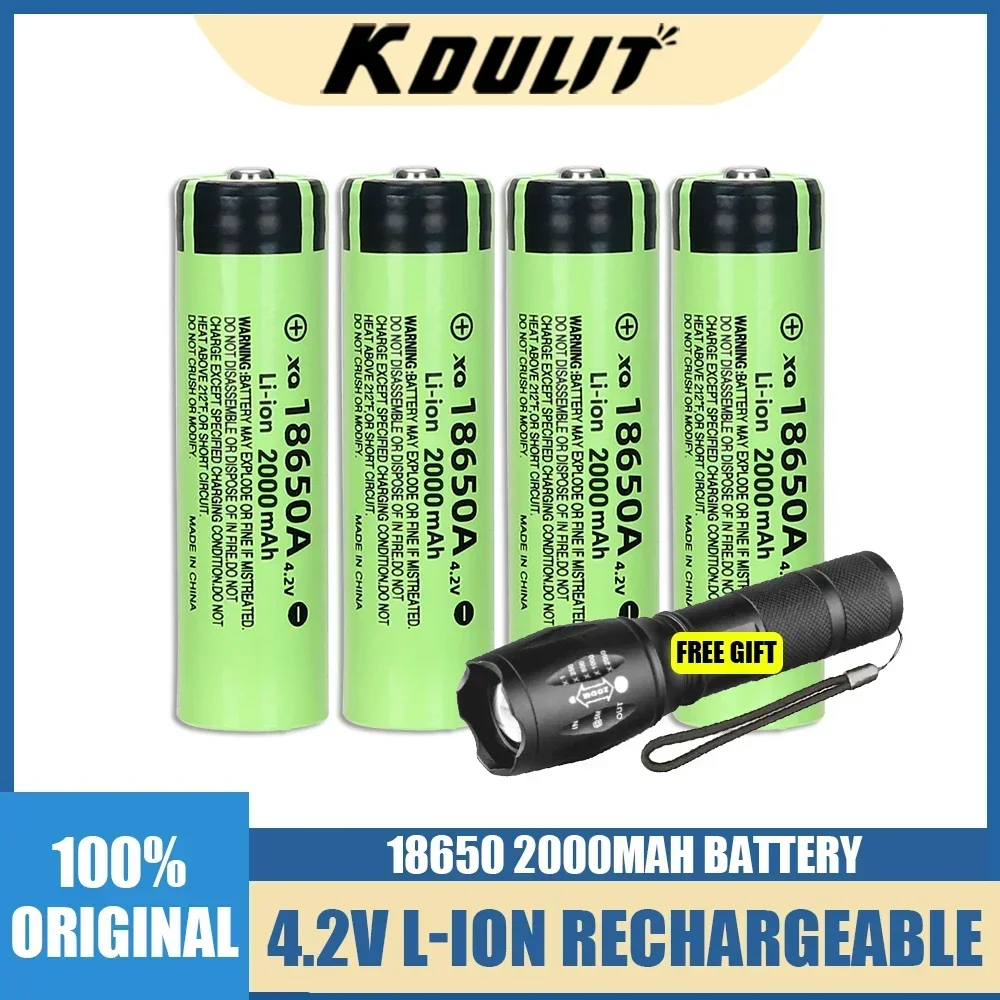 High-quality 4.2V 18650 Lithium Battery High-capacity 2000mAh Rechargeable Cell 3C Discharge with Strong Light T6 LED Flashlight