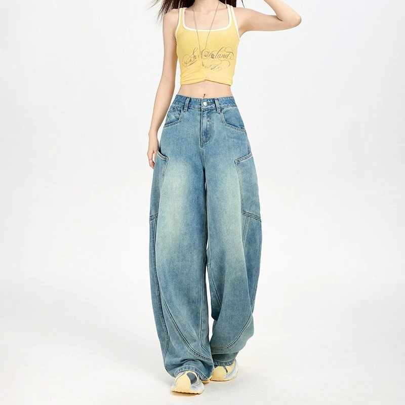 Thin American Retro Fashioned Scimitar Jeans, Ladies Spring and Summer New Loose Leisure. Sense of RelaxationFloor-length Jeans