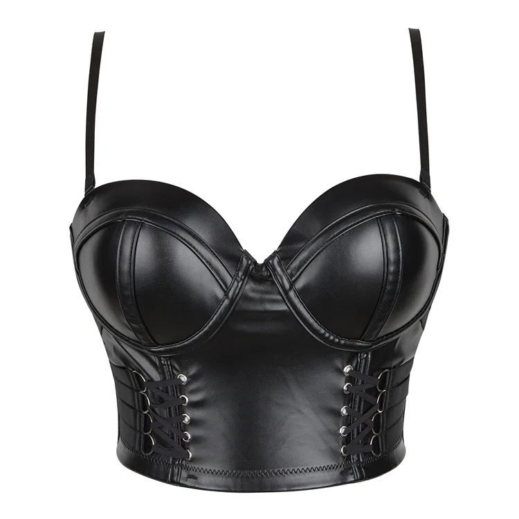 

Women's Corset Sexy Black PU Leather Bustier Crop Top Fashion Lady Sleeveless Strap Camis Clubwear Slim