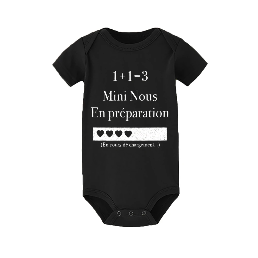 1+1=3 Mini Us in Preparation Being Loaded Printed Baby Romper Pregnancy Announcement Clothes Infant Short Sleeve Bodysuit Outfit