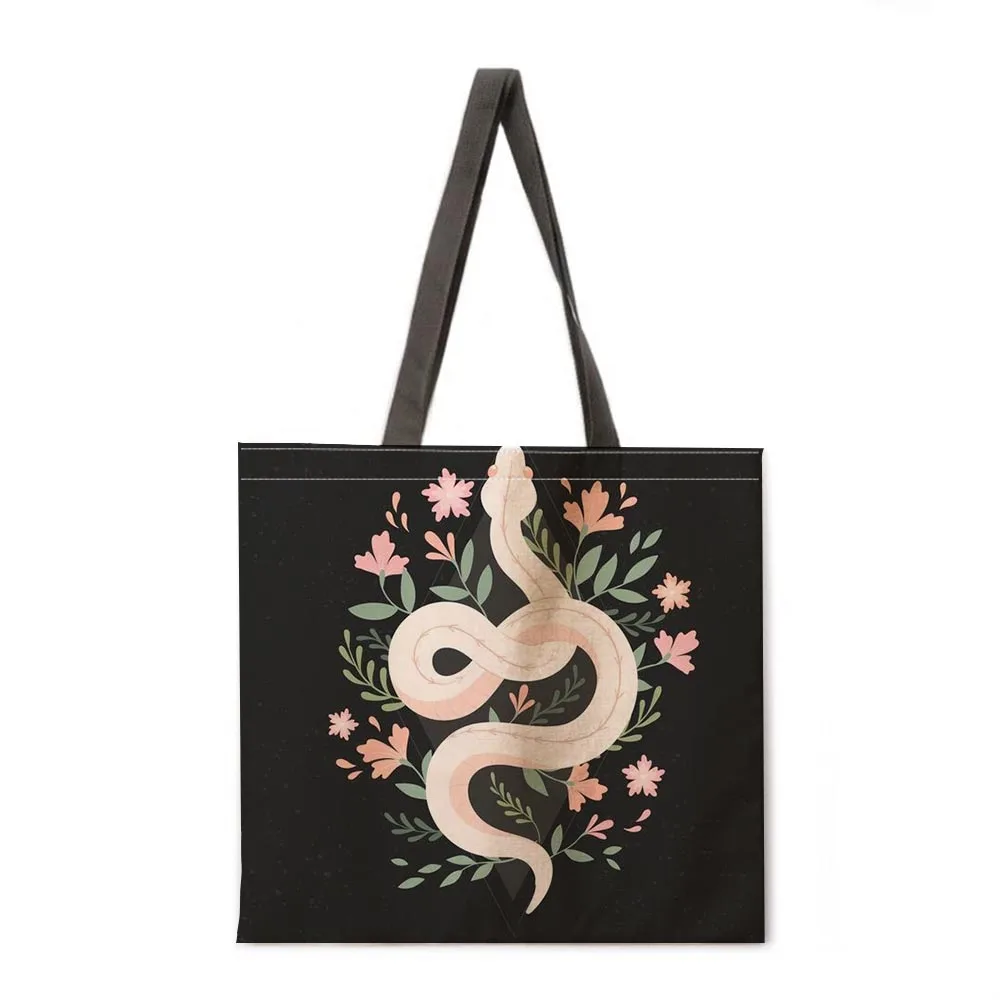 

Flowers and Snakes Linen Tote Lightweight Shoulder Bag Large Capacity Eco-friendly Shopping Bag Tote Bag
