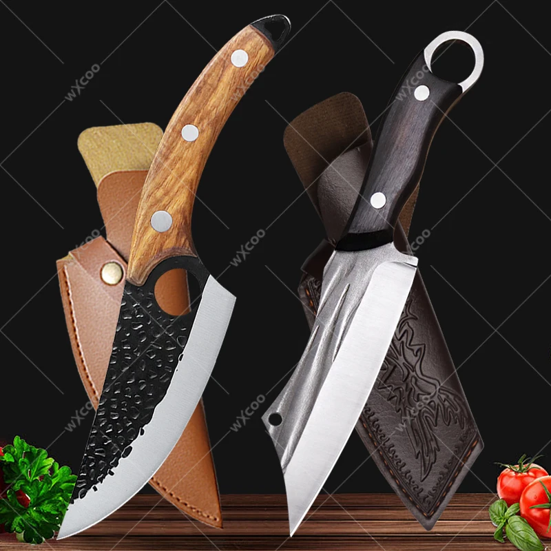 

Hand-Forged Boning Knife Chef Slicing Knife Meat Vegetable Fruit Kitchen Cutting Knife Stainless Steel Kitchen Knives with Cover