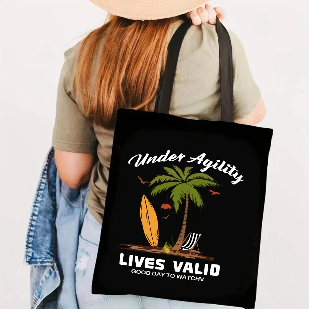 

Vintage Retro 80s Surfer Canvas Tote Bag, Tropical Beach Graphic Reusable Bag, Retro Summer Vacation Tote for Daily Use